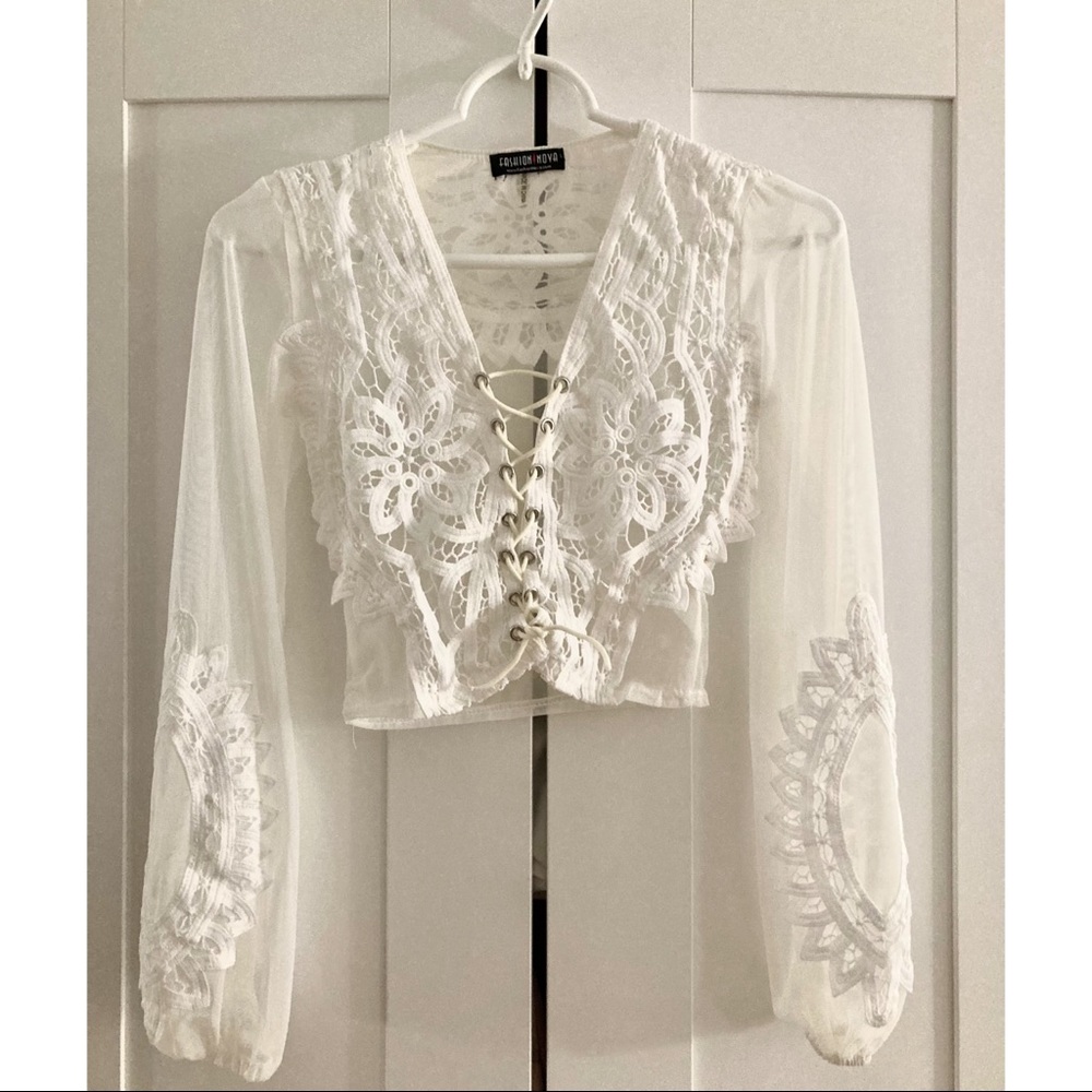 Fashion Nova Lace Up Mesh Top